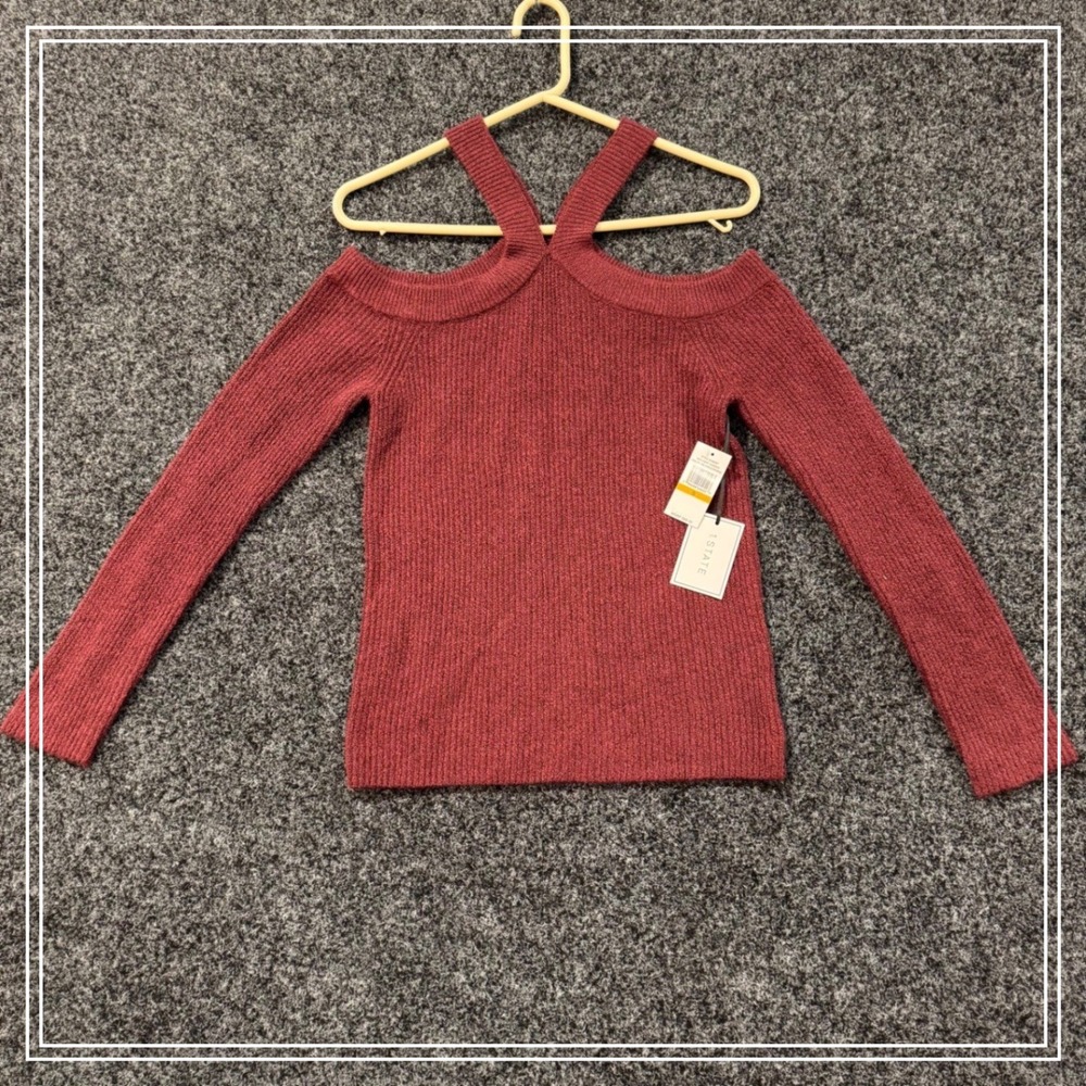 NWT 1 STATE Women's Crimson Cold Shoulder Halter Neck Sweater Size S